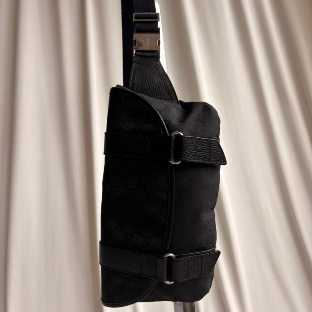 Gucci Messenger Bag Black GG Monogram Nylon, Leather Trim - Picture 9 of 12